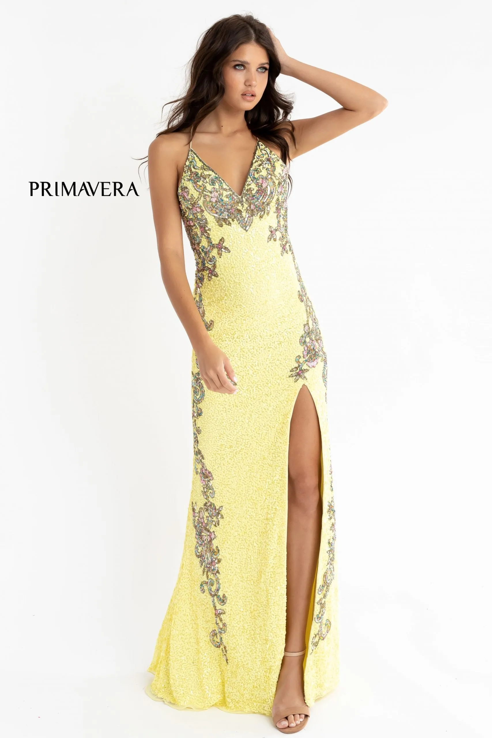 Primavera Couture 3211 Neon Pink Size 10 Sequin Prom Dress Pageant Gown Evening Formal Wear Side Slit