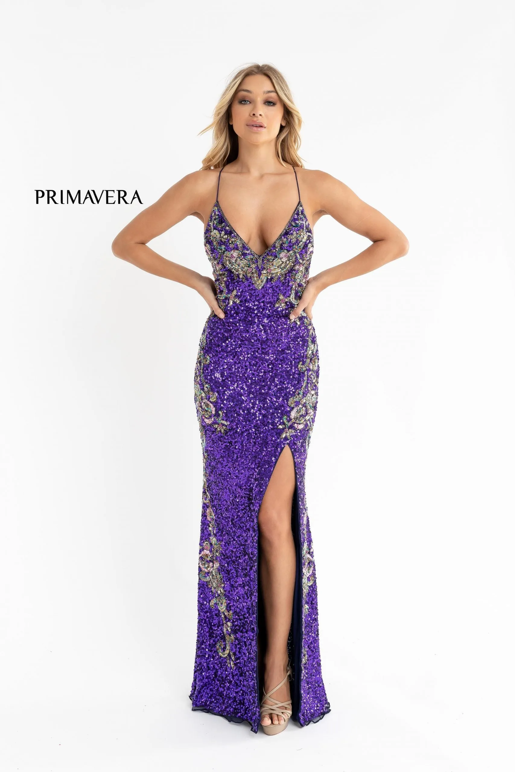 Primavera Couture 3211 Neon Pink Size 10 Sequin Prom Dress Pageant Gown Evening Formal Wear Side Slit
