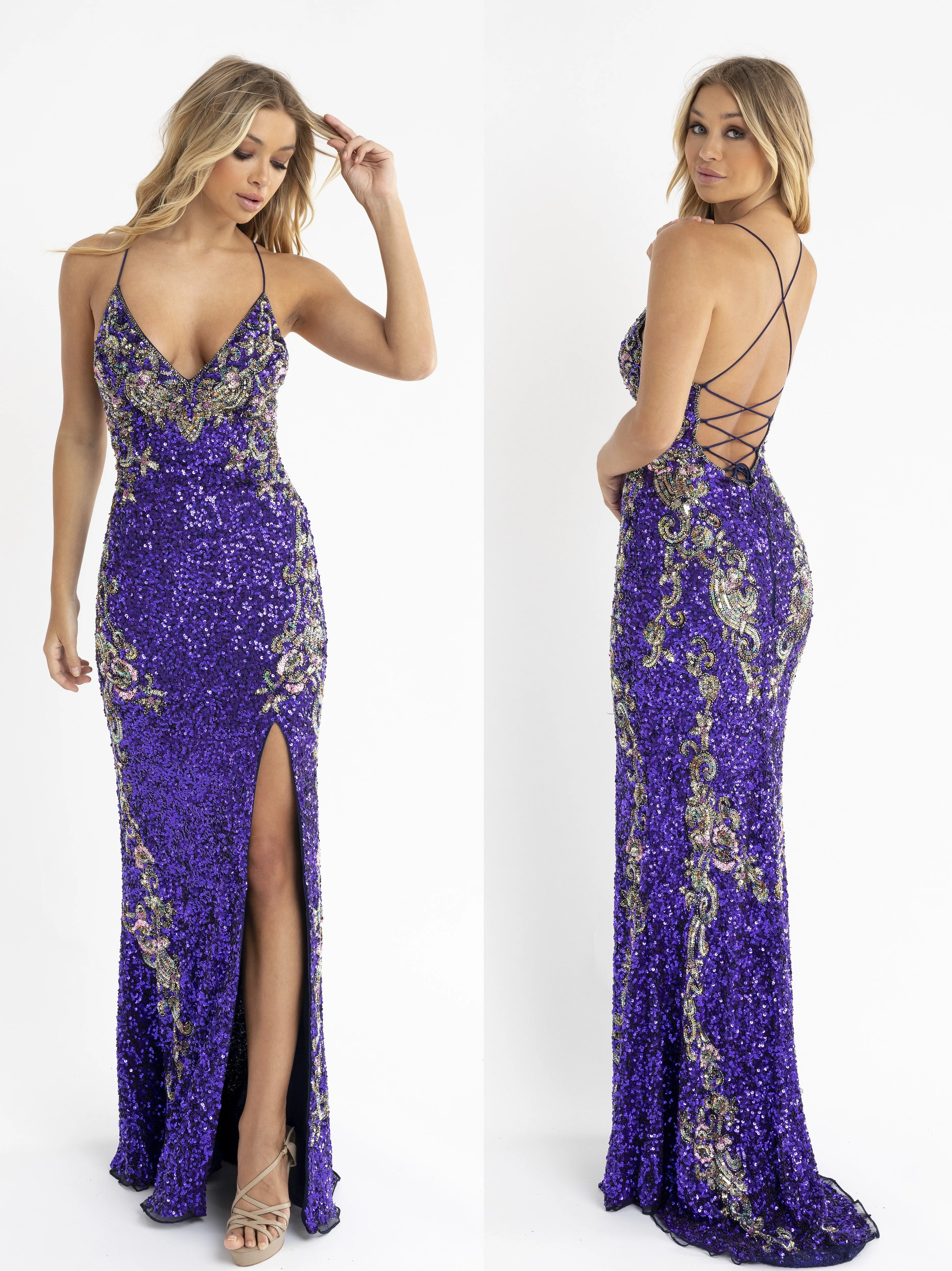 Primavera Couture 3211 Neon Pink Size 10 Sequin Prom Dress Pageant Gown Evening Formal Wear Side Slit