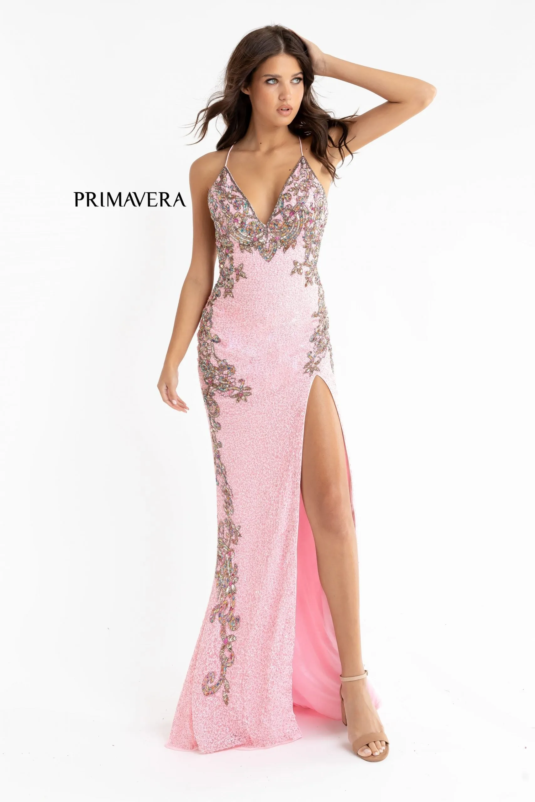 Primavera Couture 3211 Neon Pink Size 10 Sequin Prom Dress Pageant Gown Evening Formal Wear Side Slit