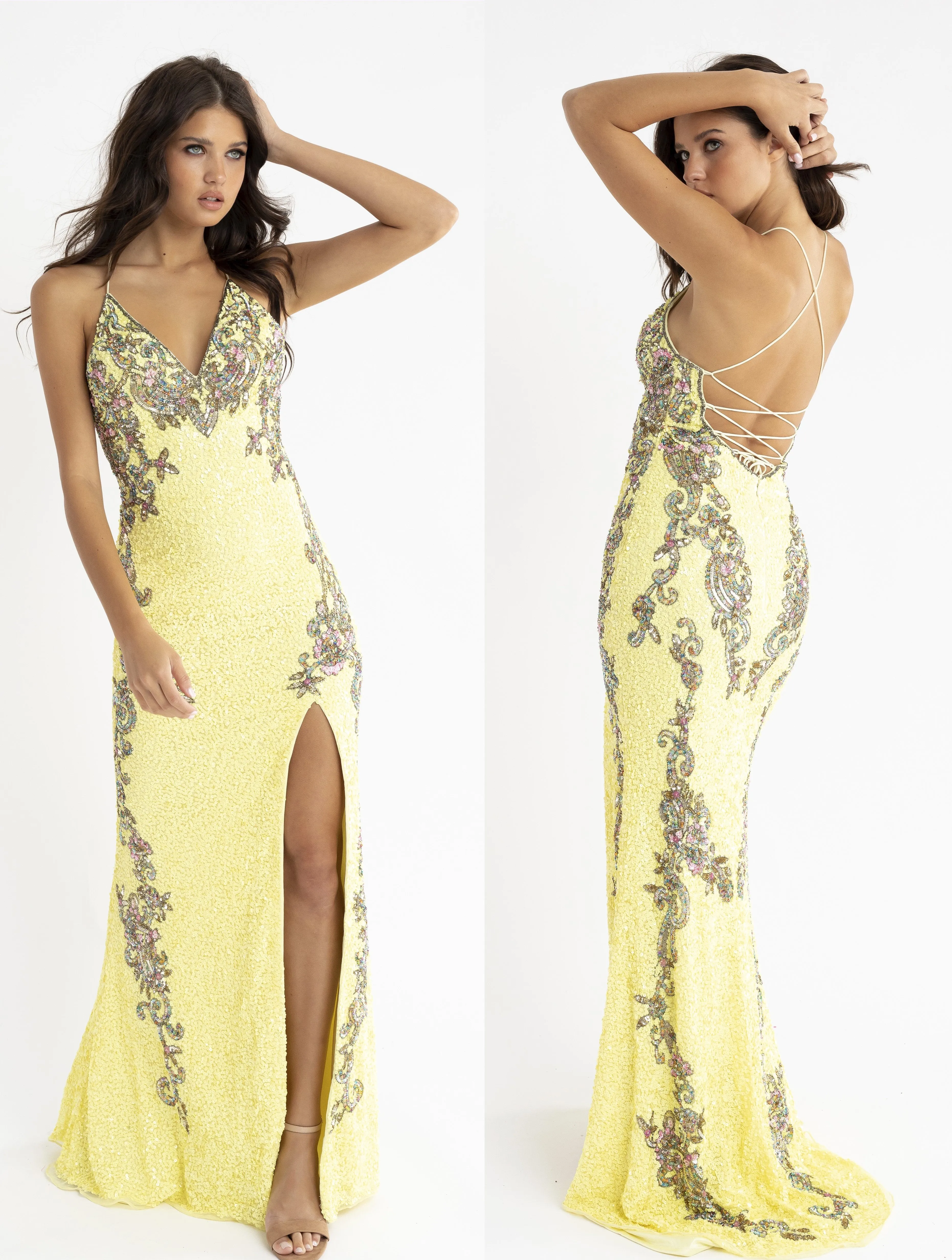 Primavera Couture 3211 Neon Pink Size 10 Sequin Prom Dress Pageant Gown Evening Formal Wear Side Slit