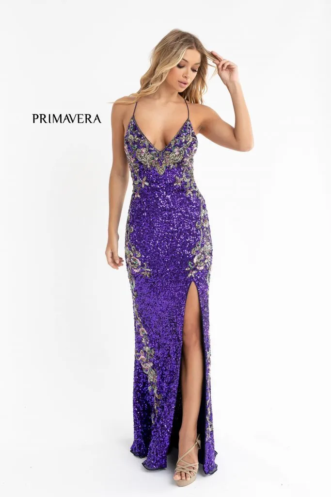 Primavera Couture 3211 Neon Pink Size 10 Sequin Prom Dress Pageant Gown Evening Formal Wear Side Slit