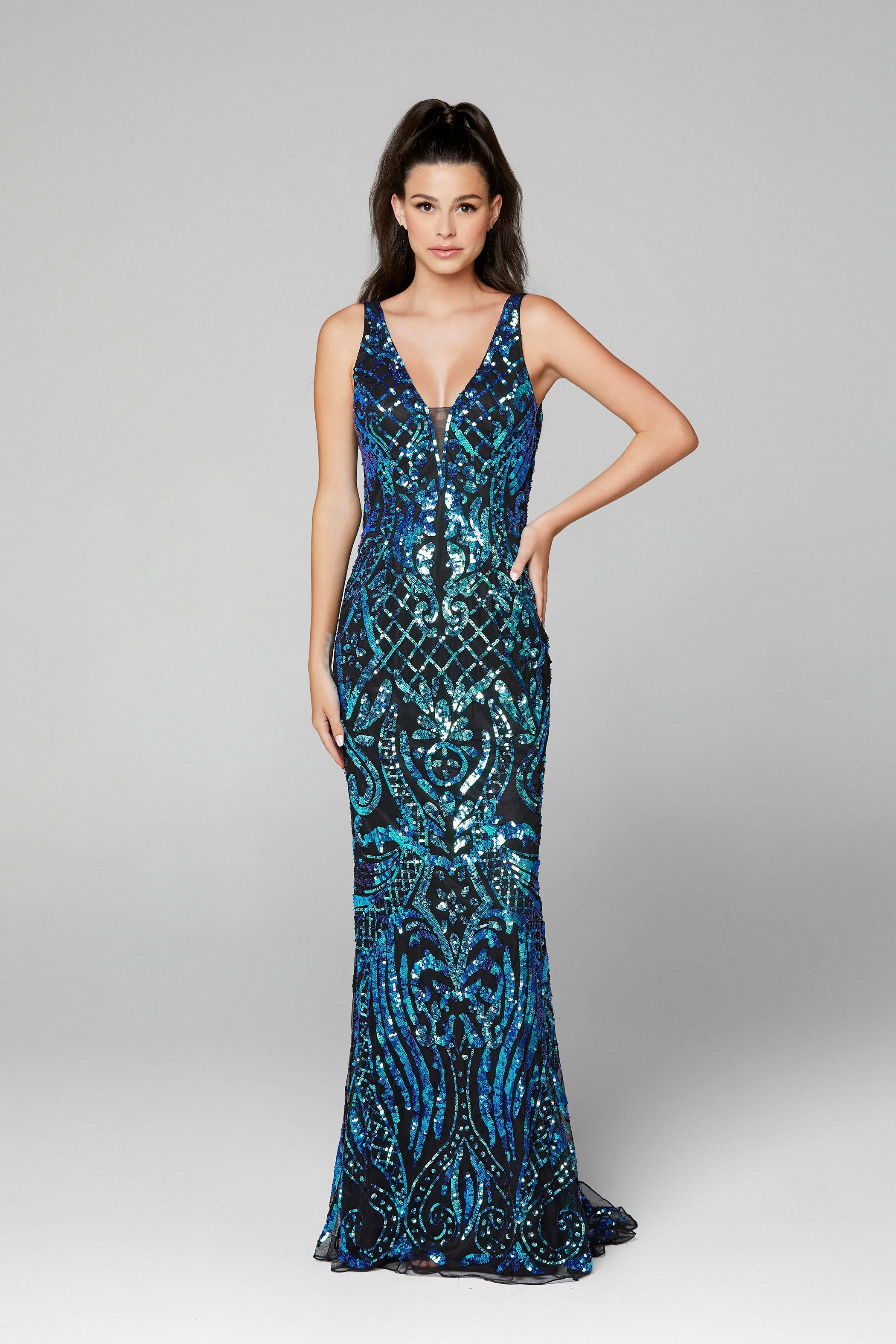 Primavera Couture 3612 Size 4, 16 Long Fitted Sequin Formal Prom Dress Pageant Gown Backless