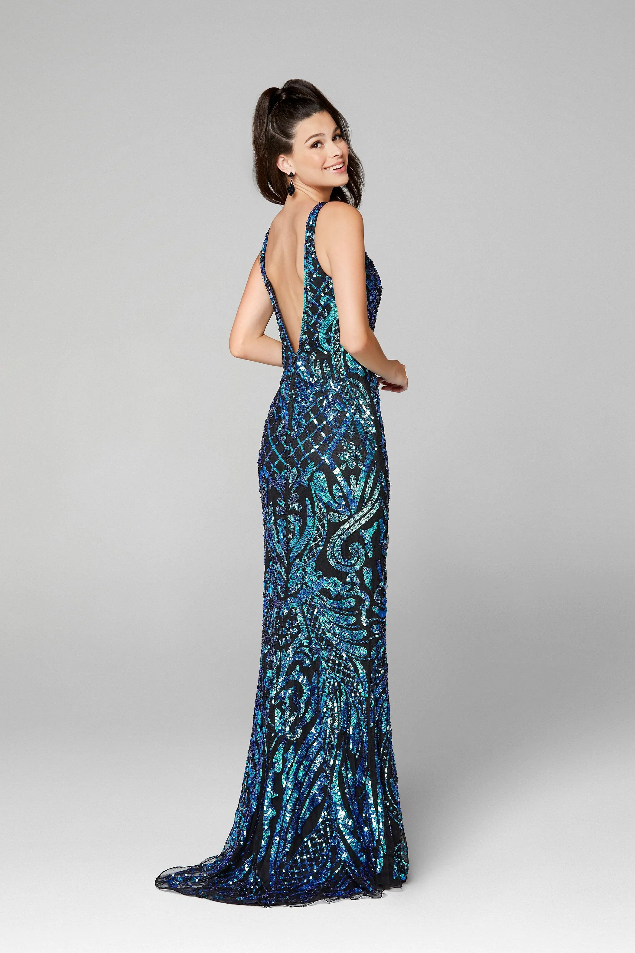Primavera Couture 3612 Size 4, 16 Long Fitted Sequin Formal Prom Dress Pageant Gown Backless
