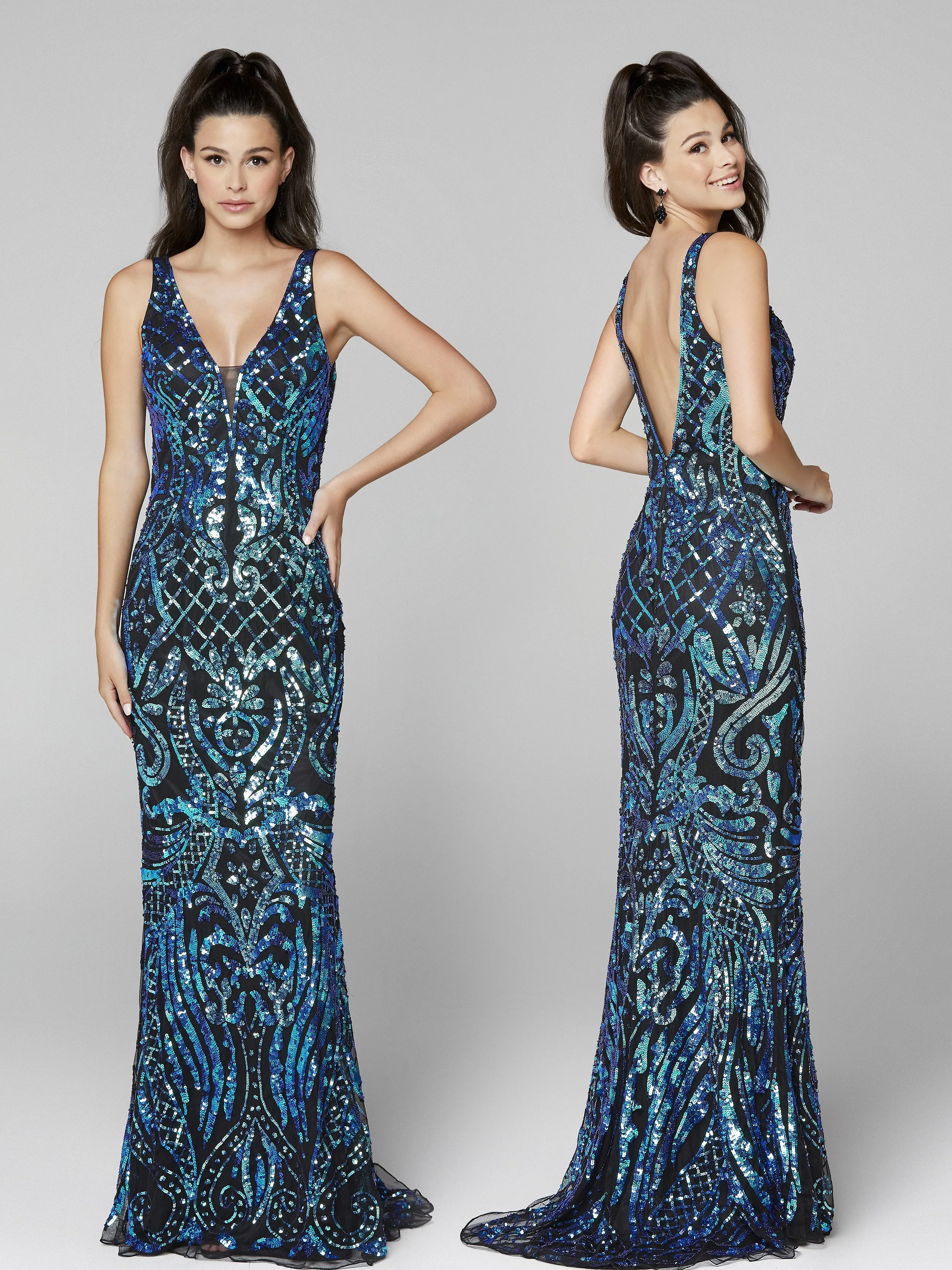Primavera Couture 3612 Size 4, 16 Long Fitted Sequin Formal Prom Dress Pageant Gown Backless
