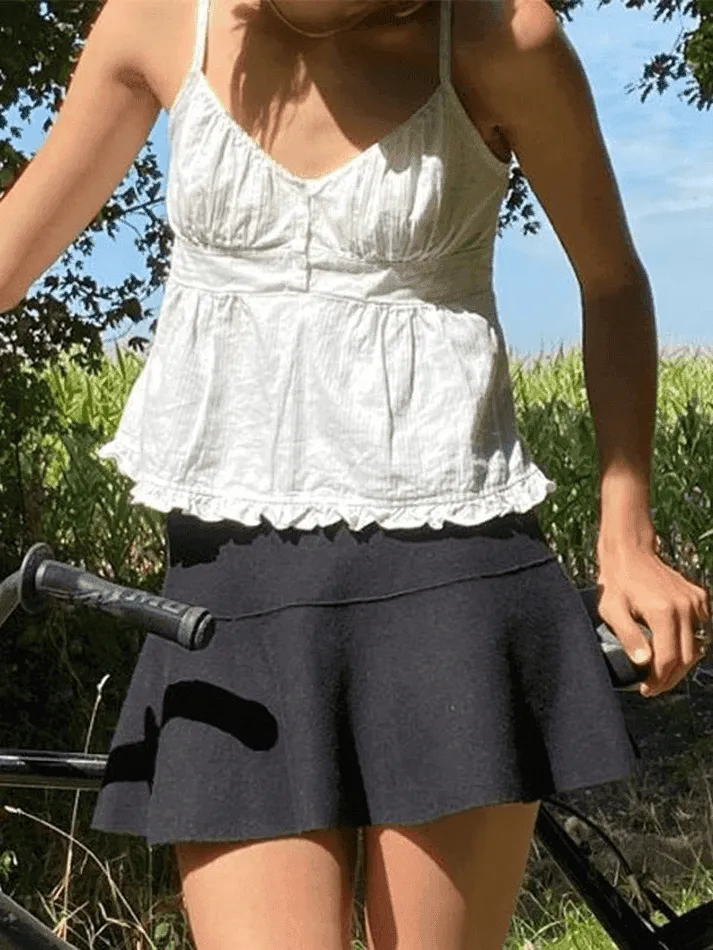 Puff Sleeve Buttoned Ruffle Blouse