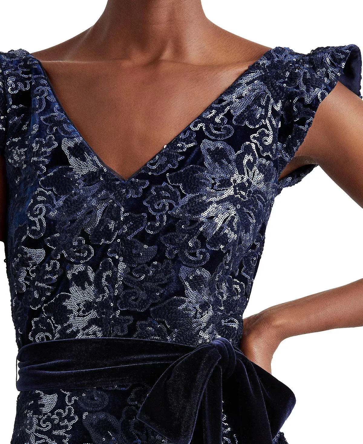 RALPH LAUREN Women's Sequined Velvet Cocktail Dress