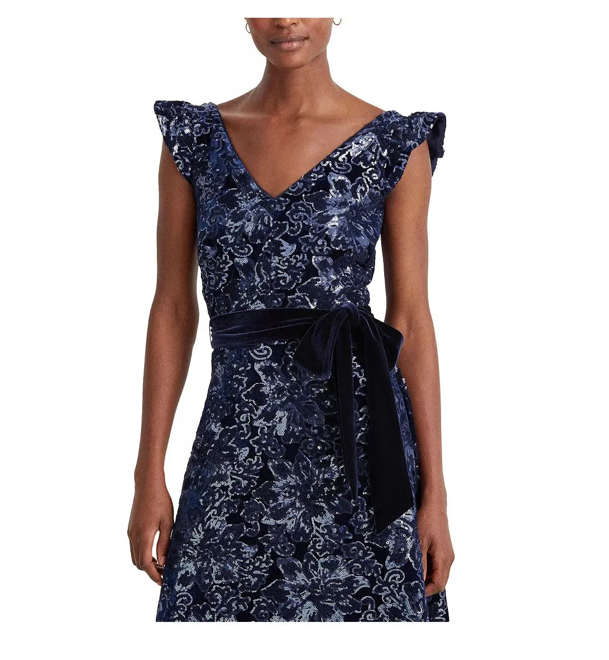 RALPH LAUREN Women's Sequined Velvet Cocktail Dress
