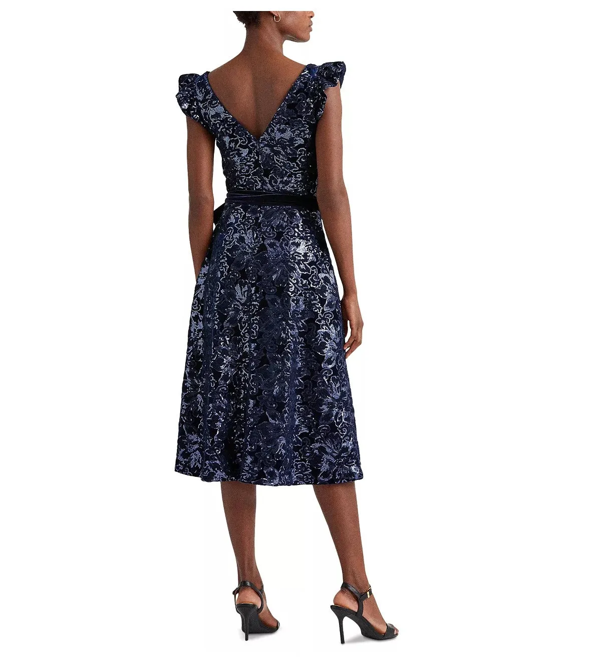 RALPH LAUREN Women's Sequined Velvet Cocktail Dress