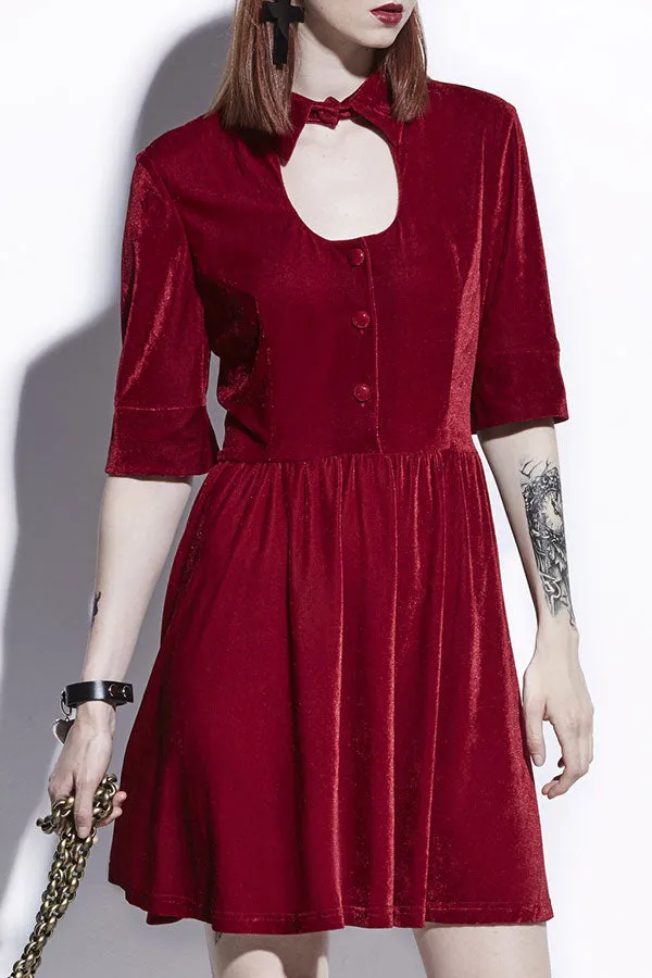 Red Velvet Buttoned A-line Dress