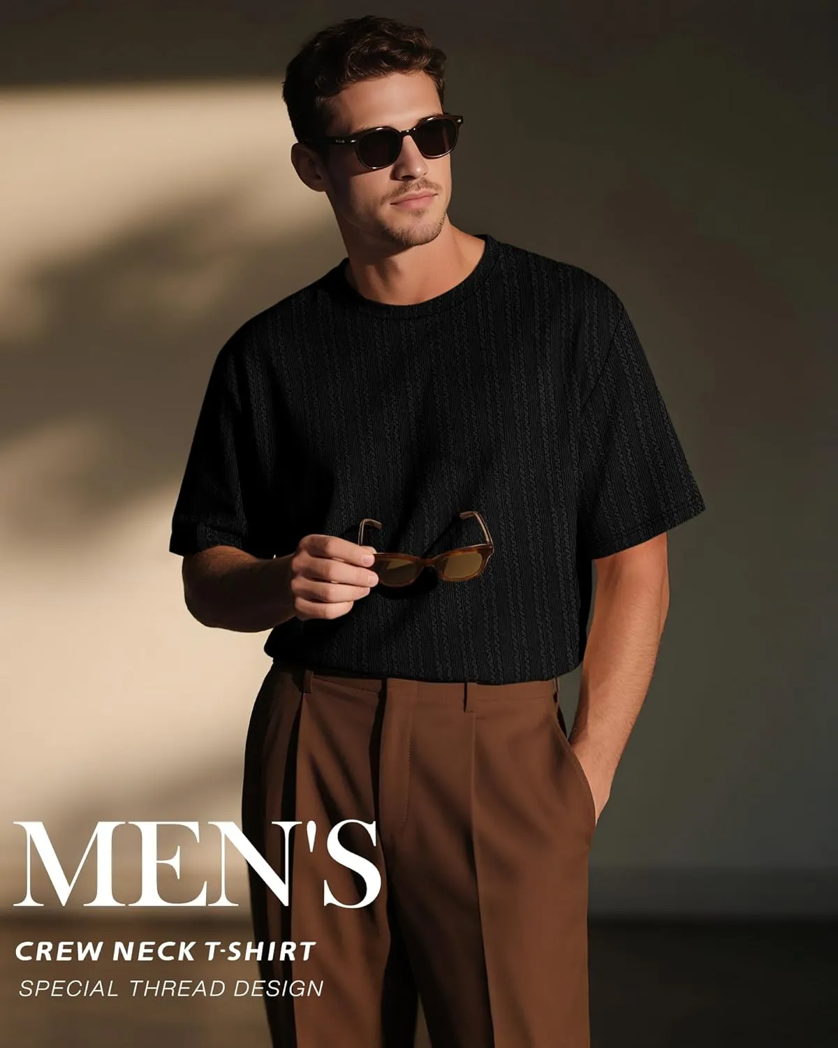 Riyiper 3 Pack Men's Short Sleeve T Shirts Loose Crew Neck Casual Stretchy Tees Summer Textured Knit Basic Lightweight Tops