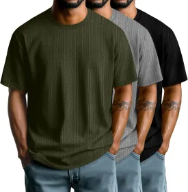 Riyiper 3 Pack Men's Short Sleeve T Shirts Loose Crew Neck Casual Stretchy Tees Summer Textured Knit Basic Lightweight Tops