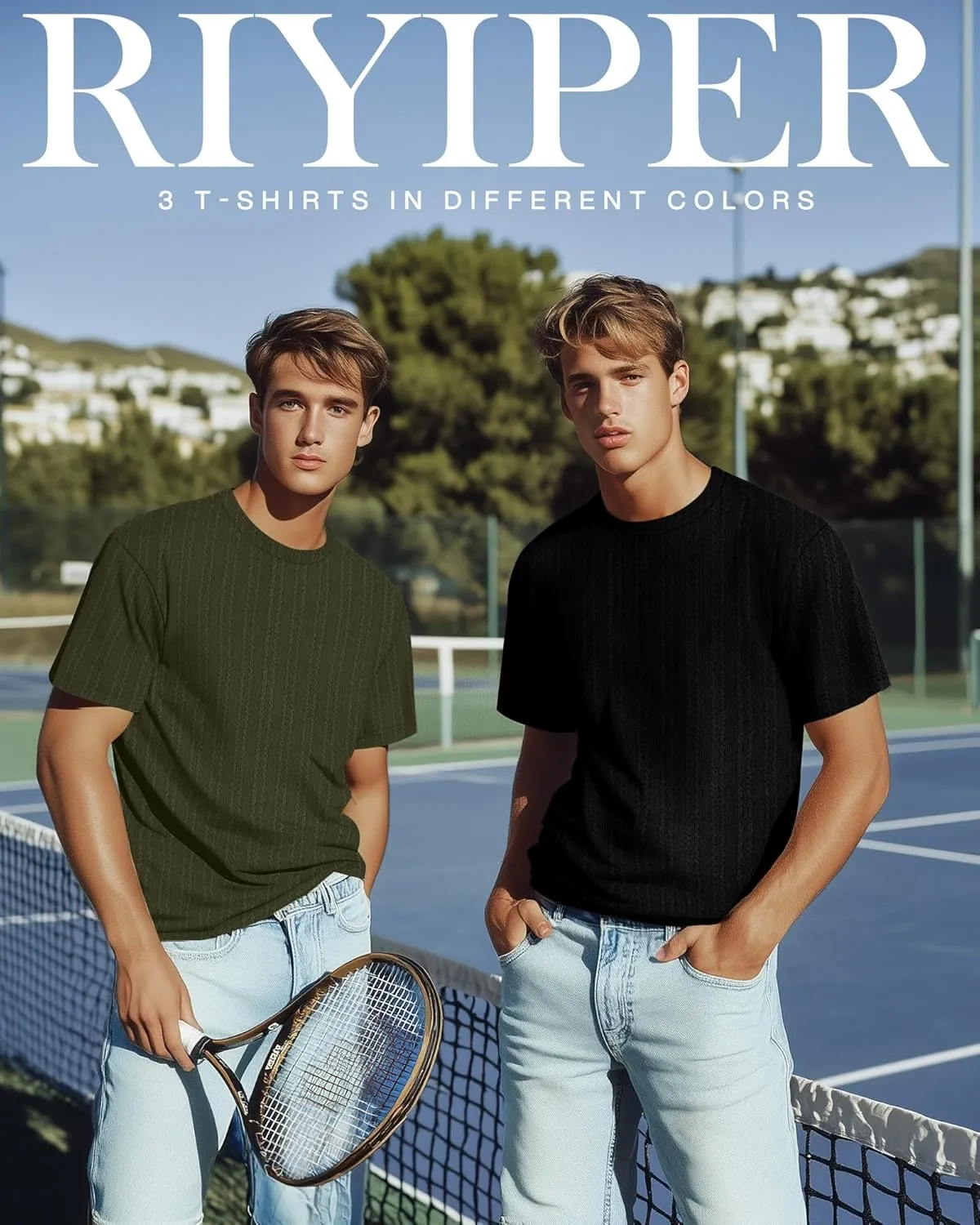 Riyiper 3 Pack Men's Short Sleeve T Shirts Loose Crew Neck Casual Stretchy Tees Summer Textured Knit Basic Lightweight Tops