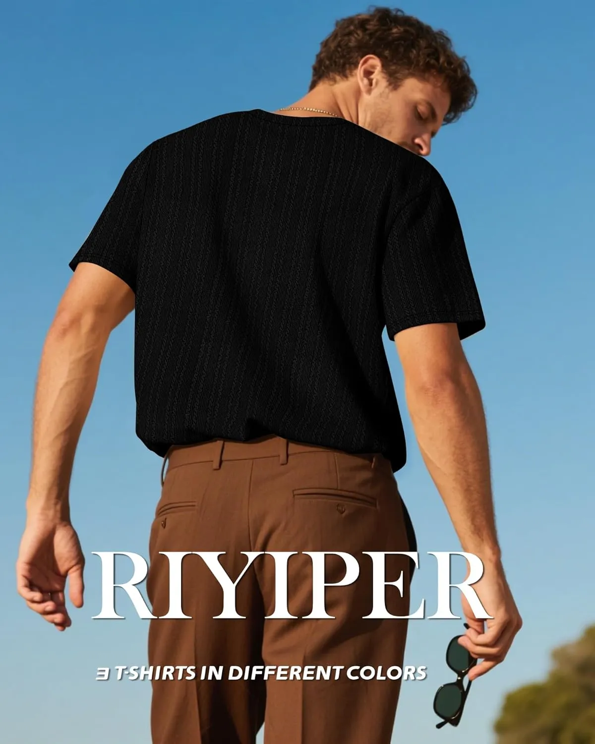 Riyiper 3 Pack Men's Short Sleeve T Shirts Loose Crew Neck Casual Stretchy Tees Summer Textured Knit Basic Lightweight Tops