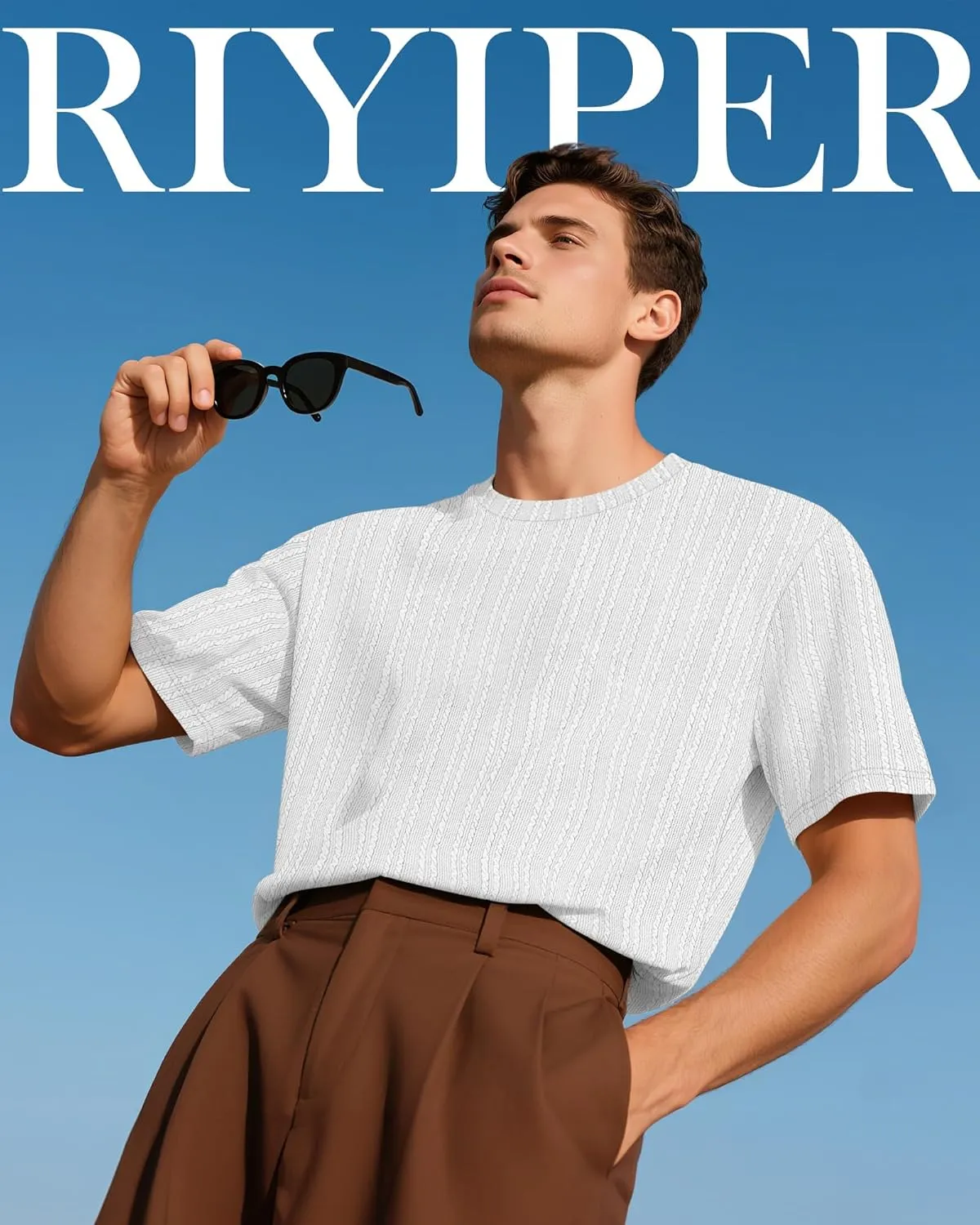 Riyiper 3 Pack Men's Short Sleeve T Shirts Loose Crew Neck Casual Stretchy Tees Summer Textured Knit Basic Lightweight Tops