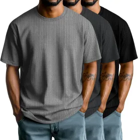 Riyiper 3 Pack Men's Short Sleeve T Shirts Loose Crew Neck Casual Stretchy Tees Summer Textured Knit Basic Lightweight Tops