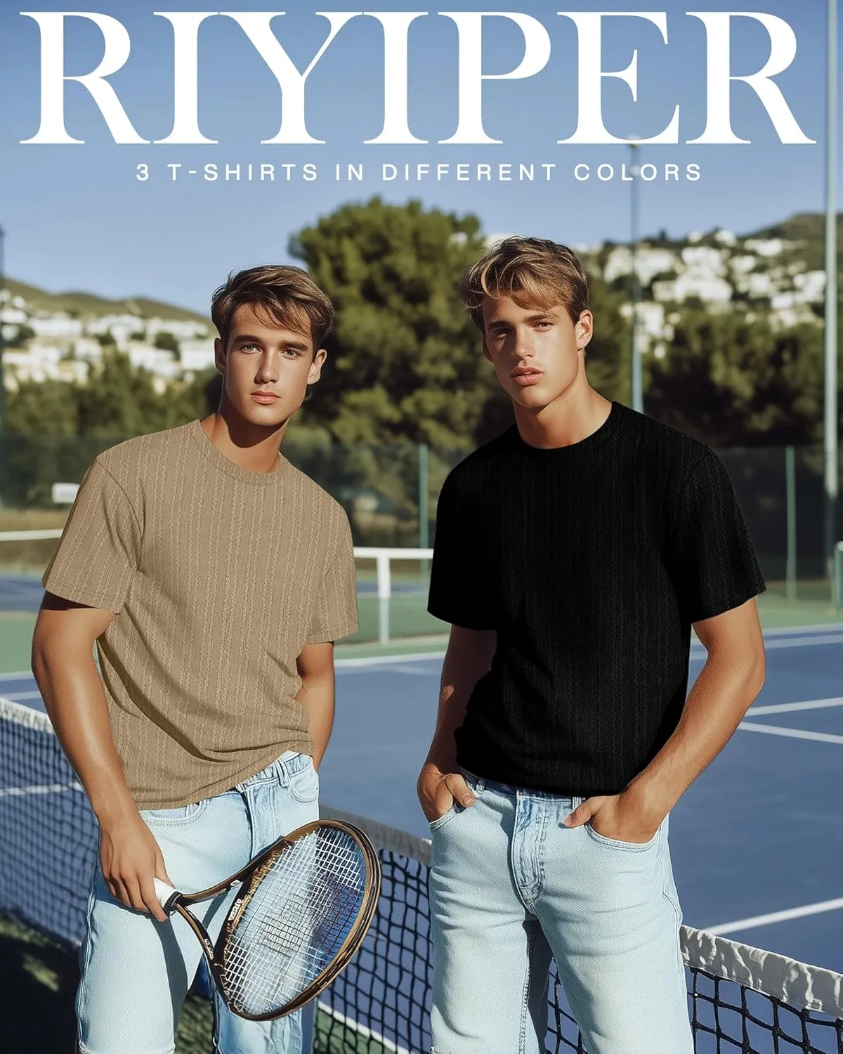 Riyiper 3 Pack Men's Short Sleeve T Shirts Loose Crew Neck Casual Stretchy Tees Summer Textured Knit Basic Lightweight Tops