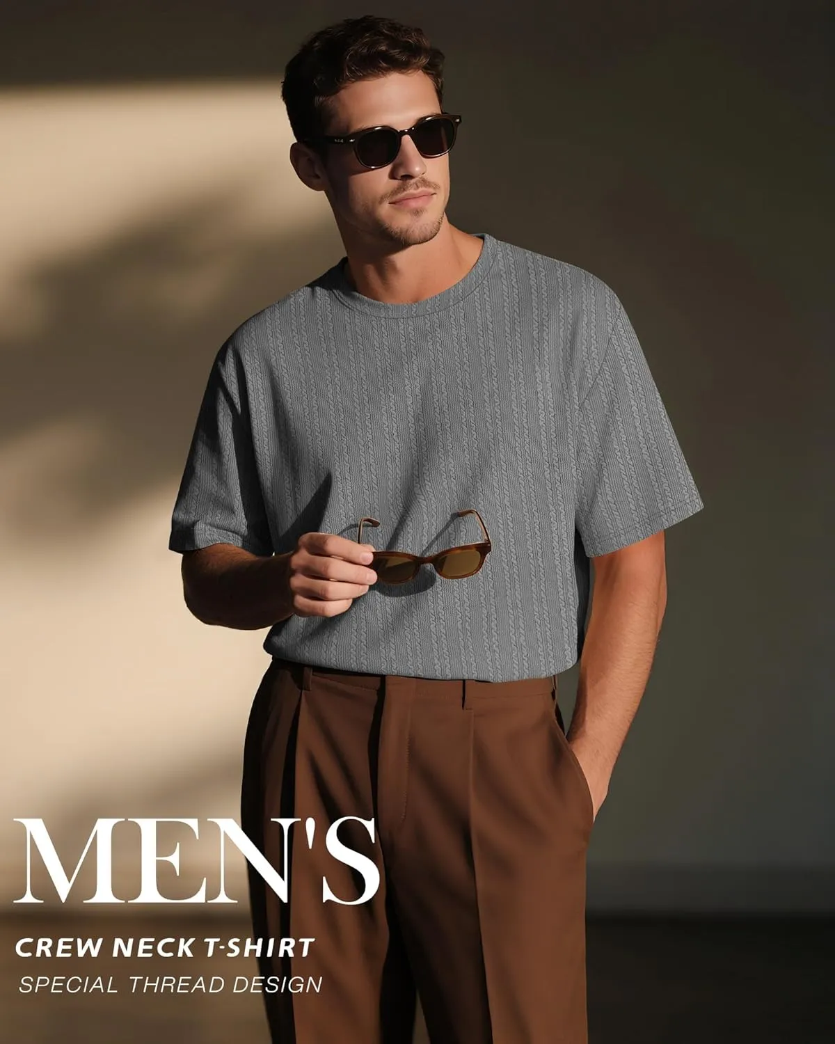 Riyiper 3 Pack Men's Short Sleeve T Shirts Loose Crew Neck Casual Stretchy Tees Summer Textured Knit Basic Lightweight Tops