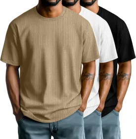 Riyiper 3 Pack Men's Short Sleeve T Shirts Loose Crew Neck Casual Stretchy Tees Summer Textured Knit Basic Lightweight Tops