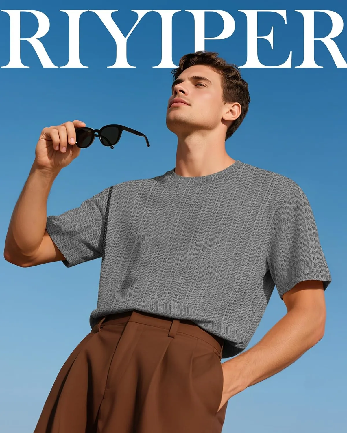 Riyiper 3 Pack Men's Short Sleeve T Shirts Loose Crew Neck Casual Stretchy Tees Summer Textured Knit Basic Lightweight Tops