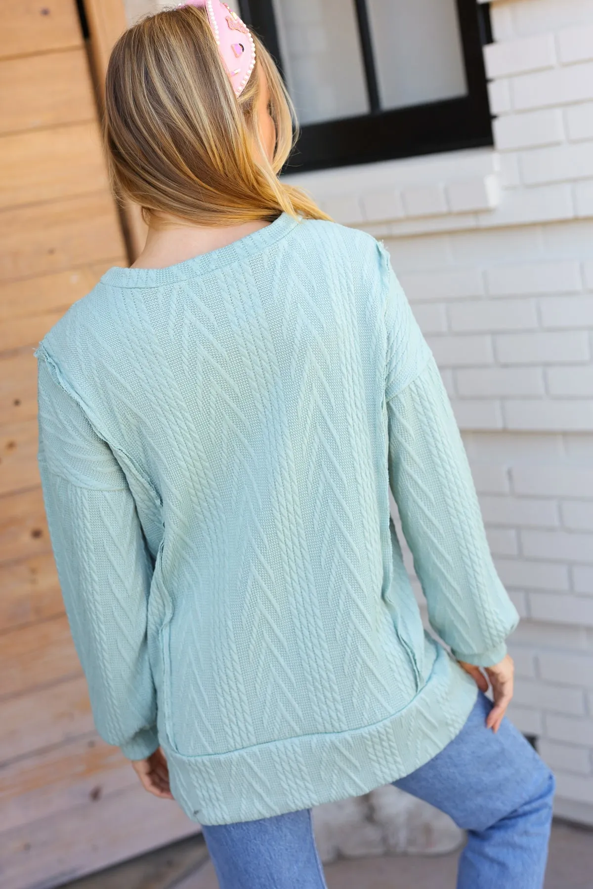 Sage Jacquard Cable Pullover Top