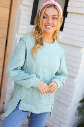 Sage Jacquard Cable Pullover Top