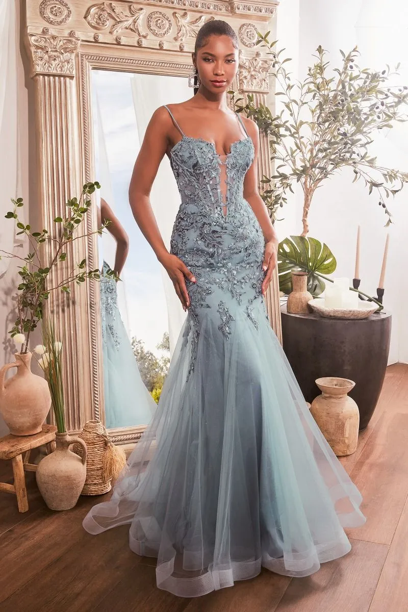 SEQUIN FLORAL PRINT MERMAID GOWN CDCDS488