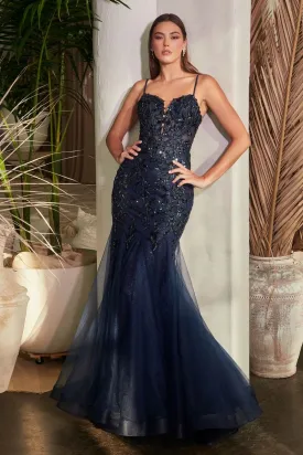 SEQUIN FLORAL PRINT MERMAID GOWN CDCDS488