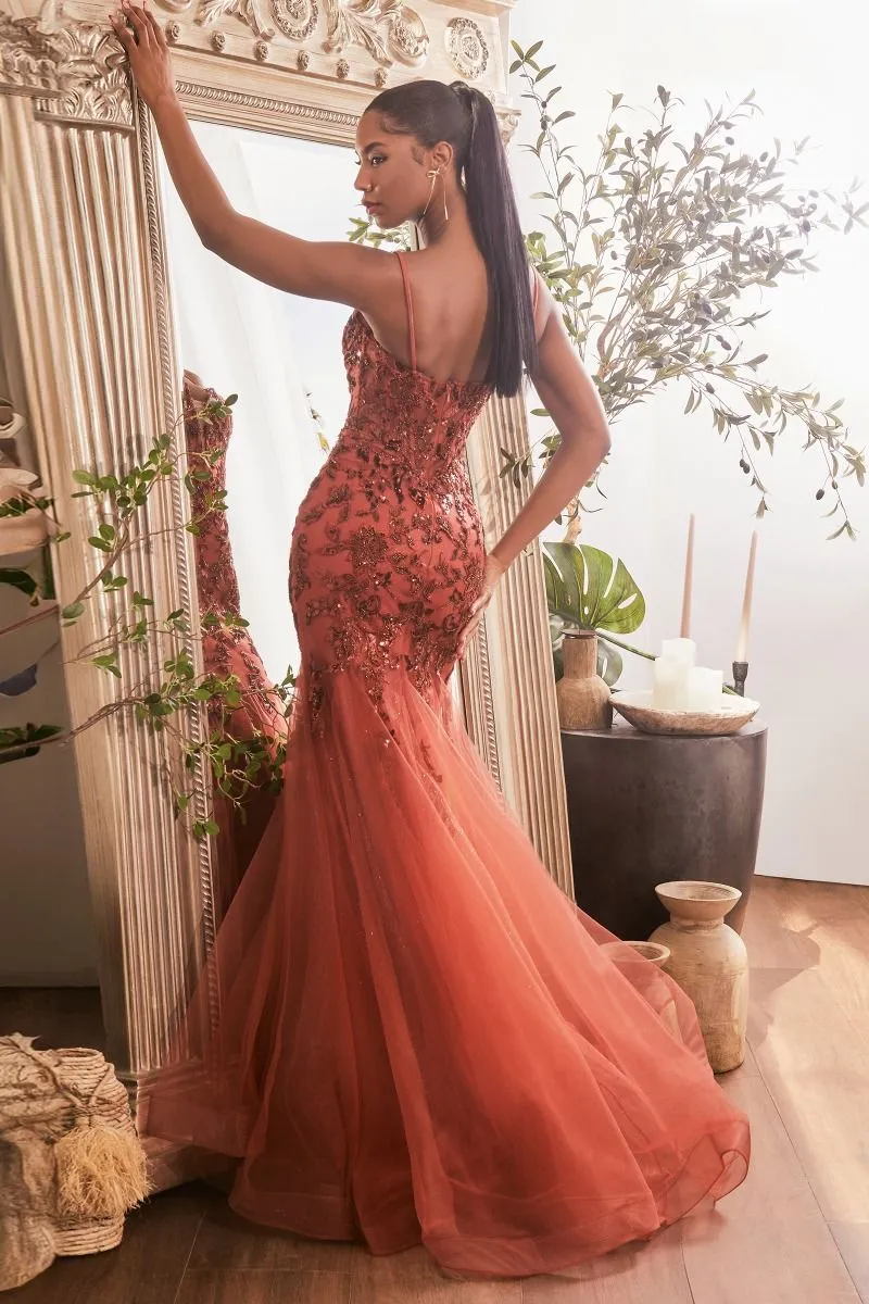 SEQUIN FLORAL PRINT MERMAID GOWN CDCDS488