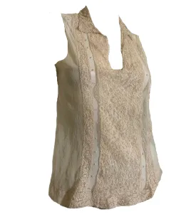 Sheer Ivory Mesh Lace Trimmed Layering Tunic Blouse circa 1920s