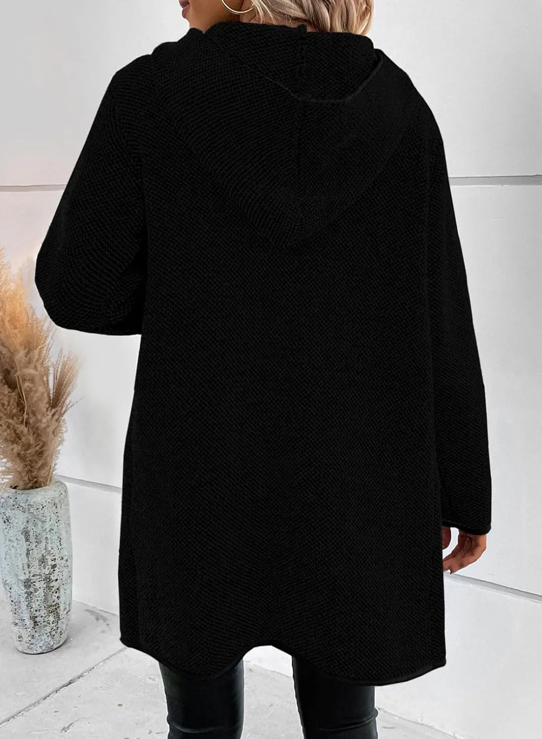 Sidefeel Women's 2024 Fall Long Sleeve Open Front Contrast Cardigan Sweaters Oversized Chunky Knit Hooded Sweaters Coat