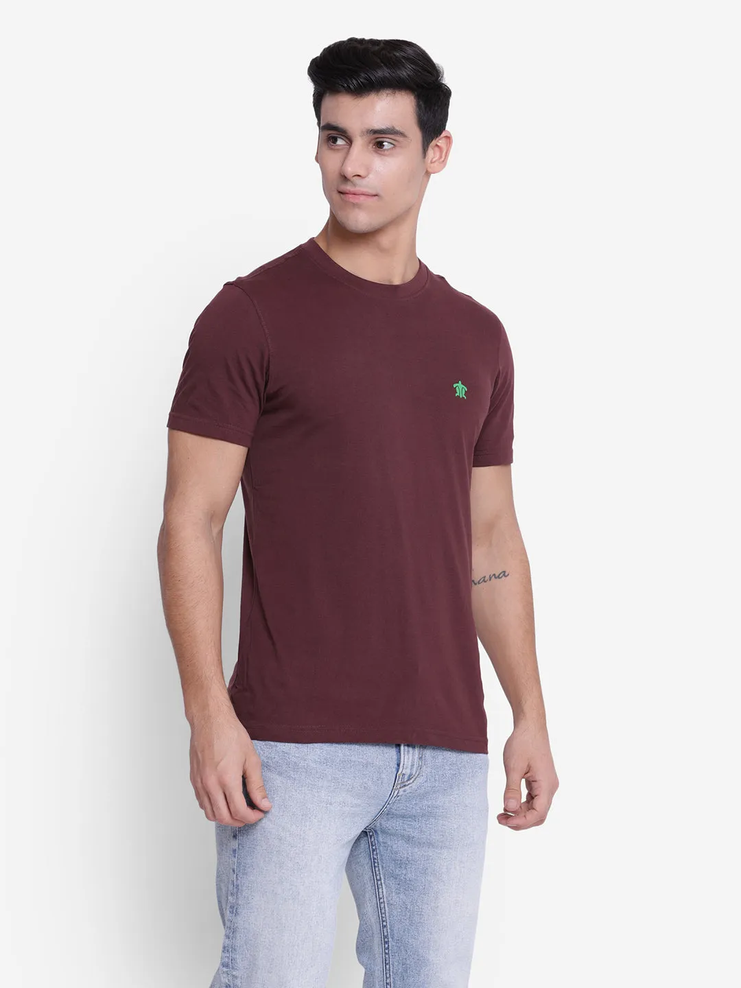 Solid Maroon Crew Neck Men T-Shirt for Men