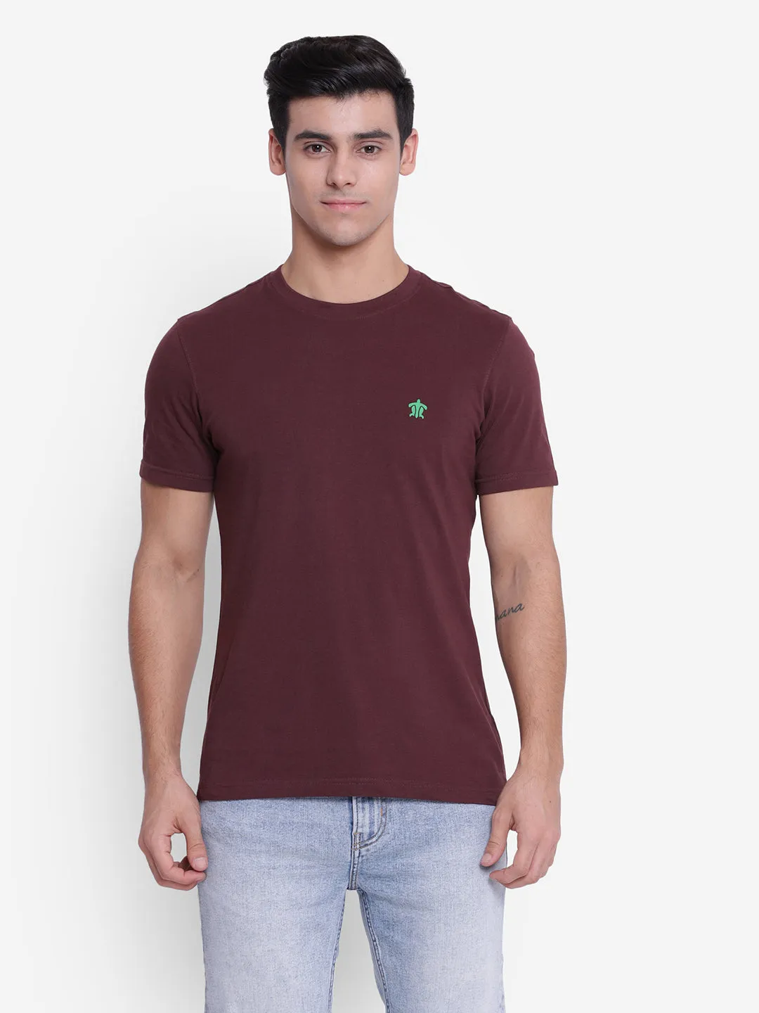 Solid Maroon Crew Neck Men T-Shirt for Men