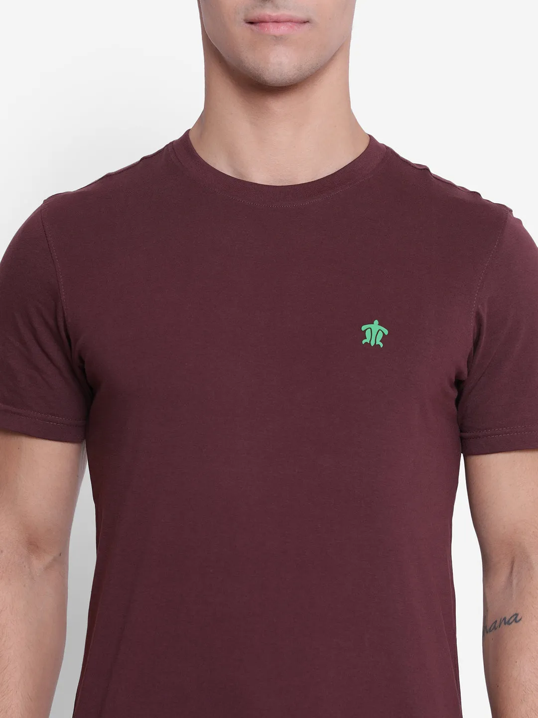 Solid Maroon Crew Neck Men T-Shirt for Men