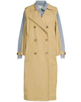 Spliced Denim Trench Coat