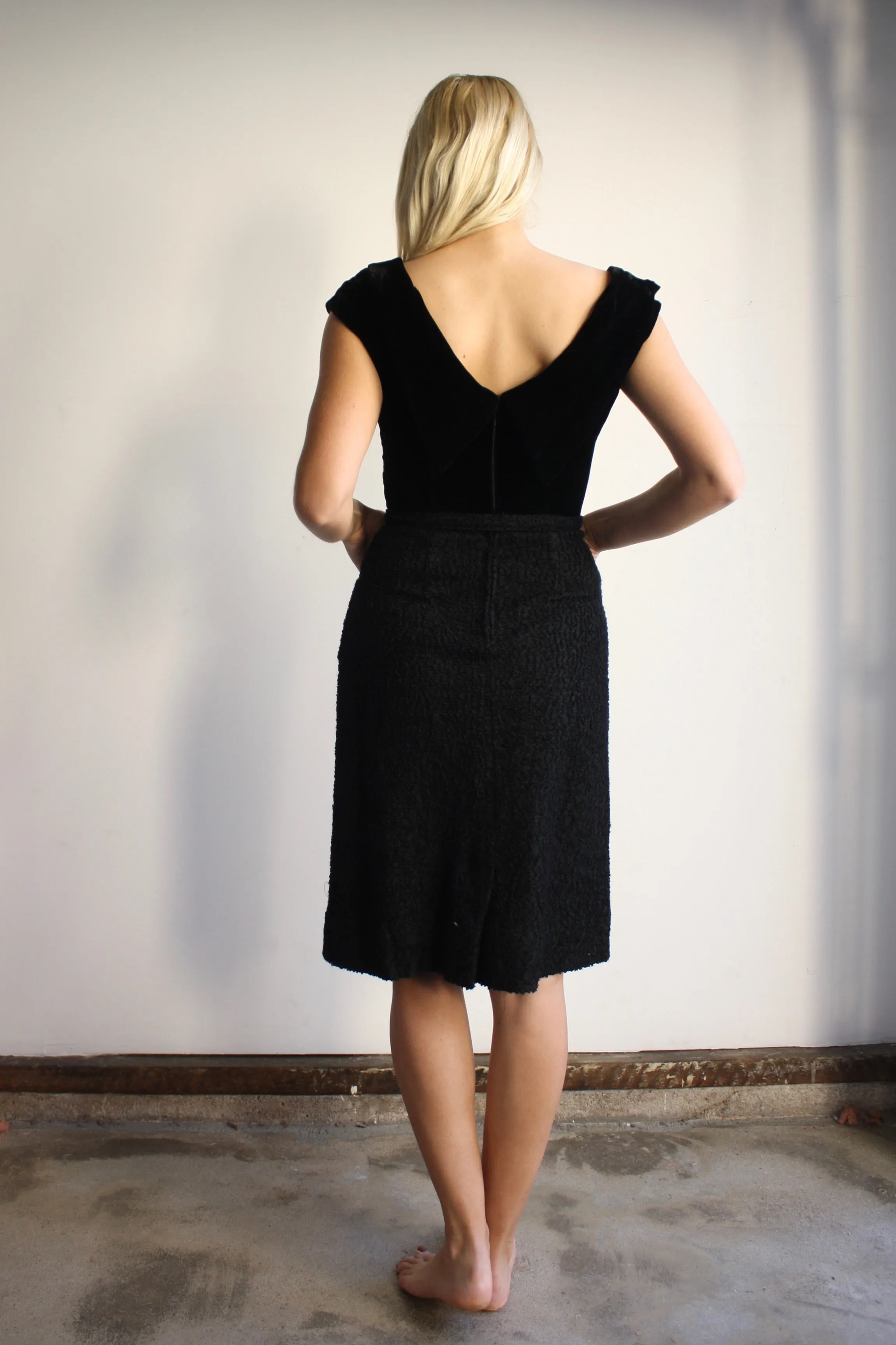 Velvet & Boucle Belted Dress