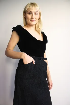 Velvet & Boucle Belted Dress