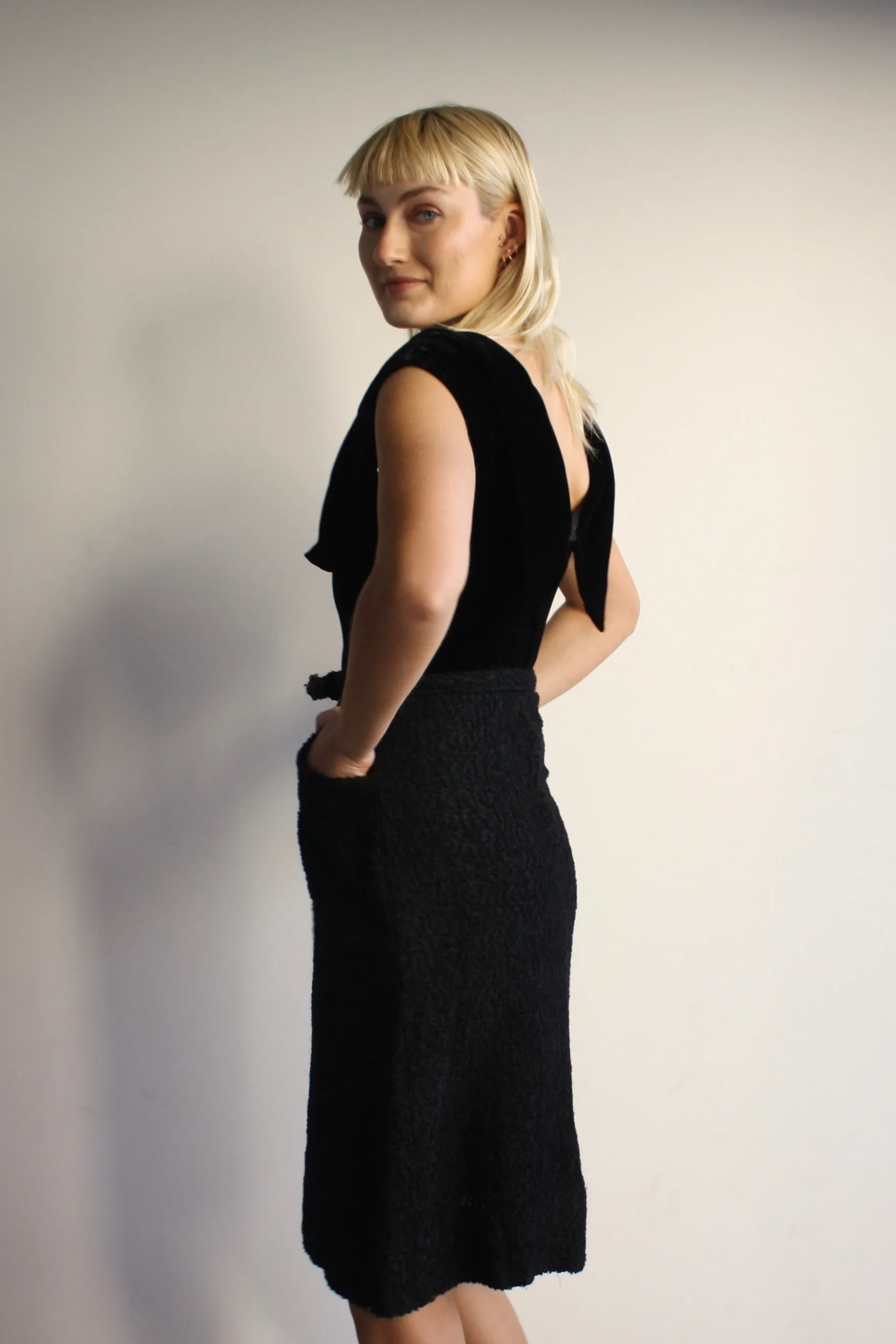 Velvet & Boucle Belted Dress