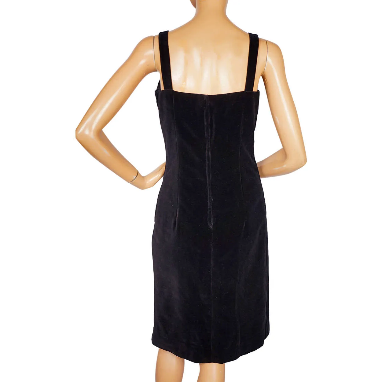 Vintage 1960s Marjorie Hamilton LBD Black Velvet Cocktail Dress S M