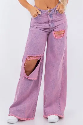 Vintage Ripped Wide Leg jean in Mineral Pink