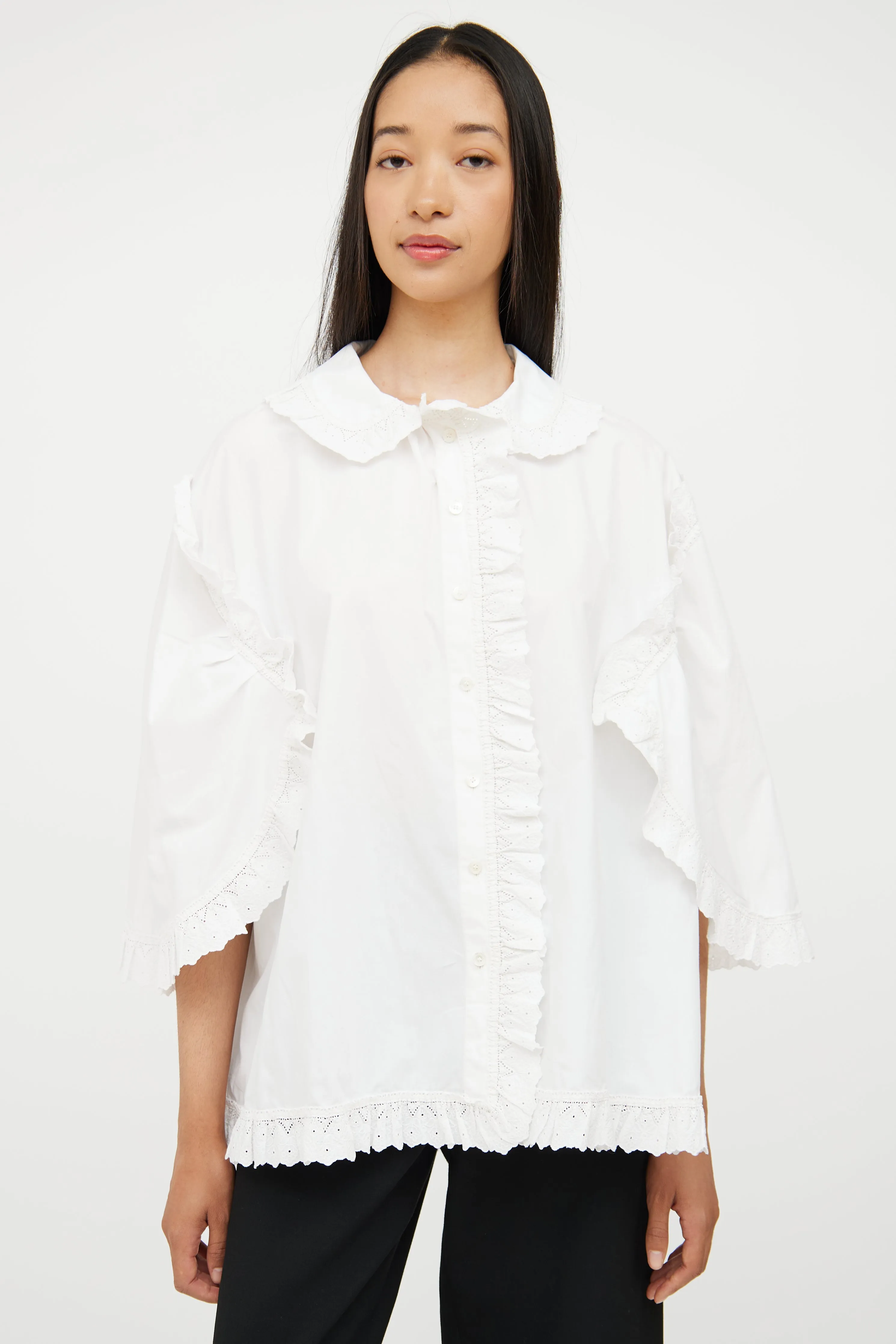 White Cotton Lace Trim Blouse