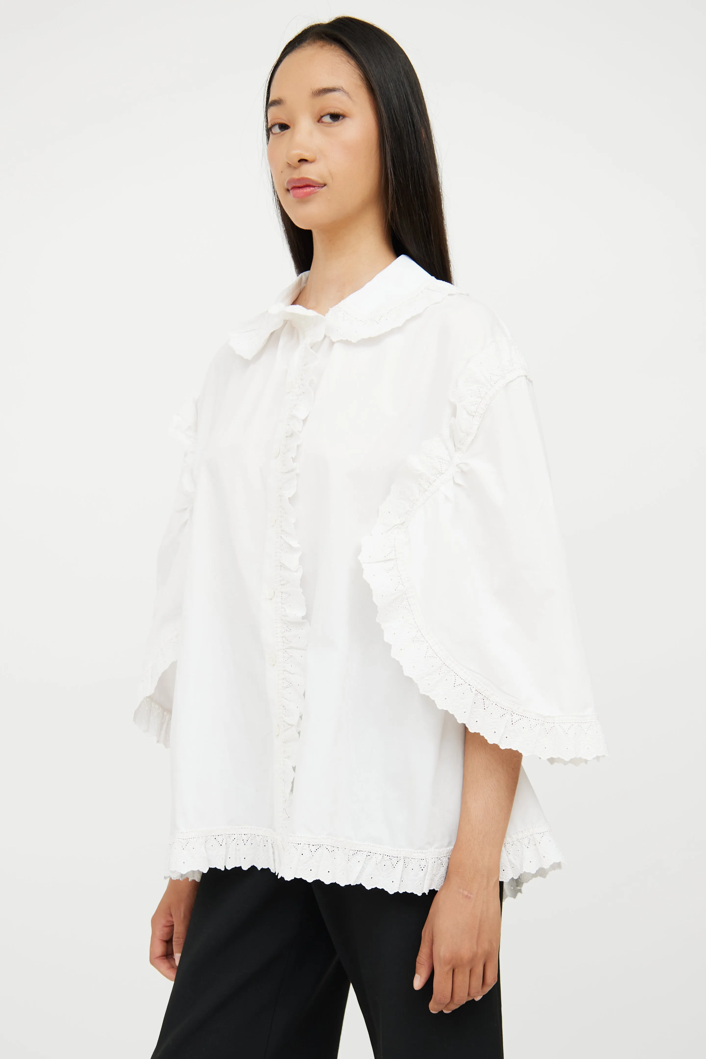 White Cotton Lace Trim Blouse