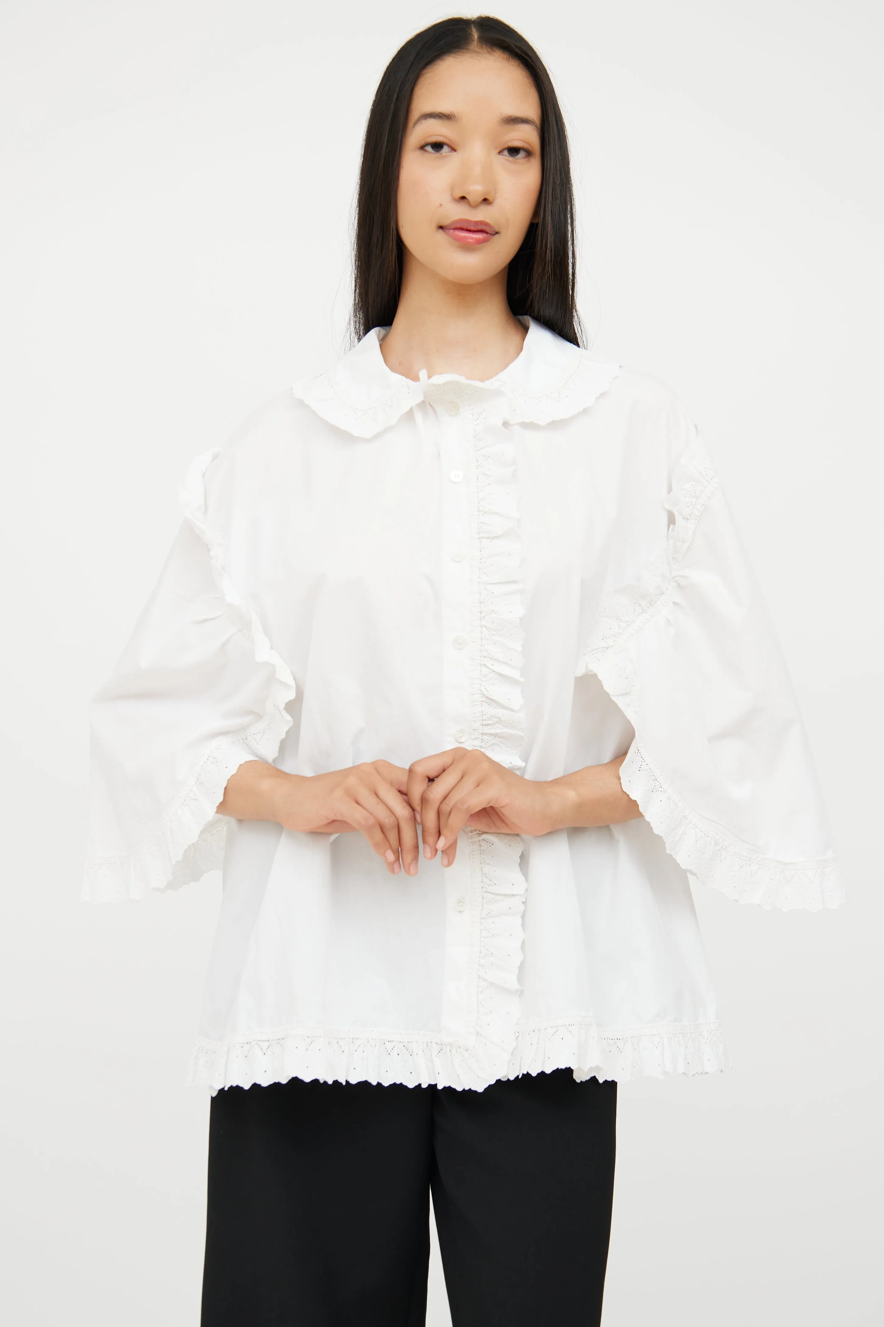 White Cotton Lace Trim Blouse