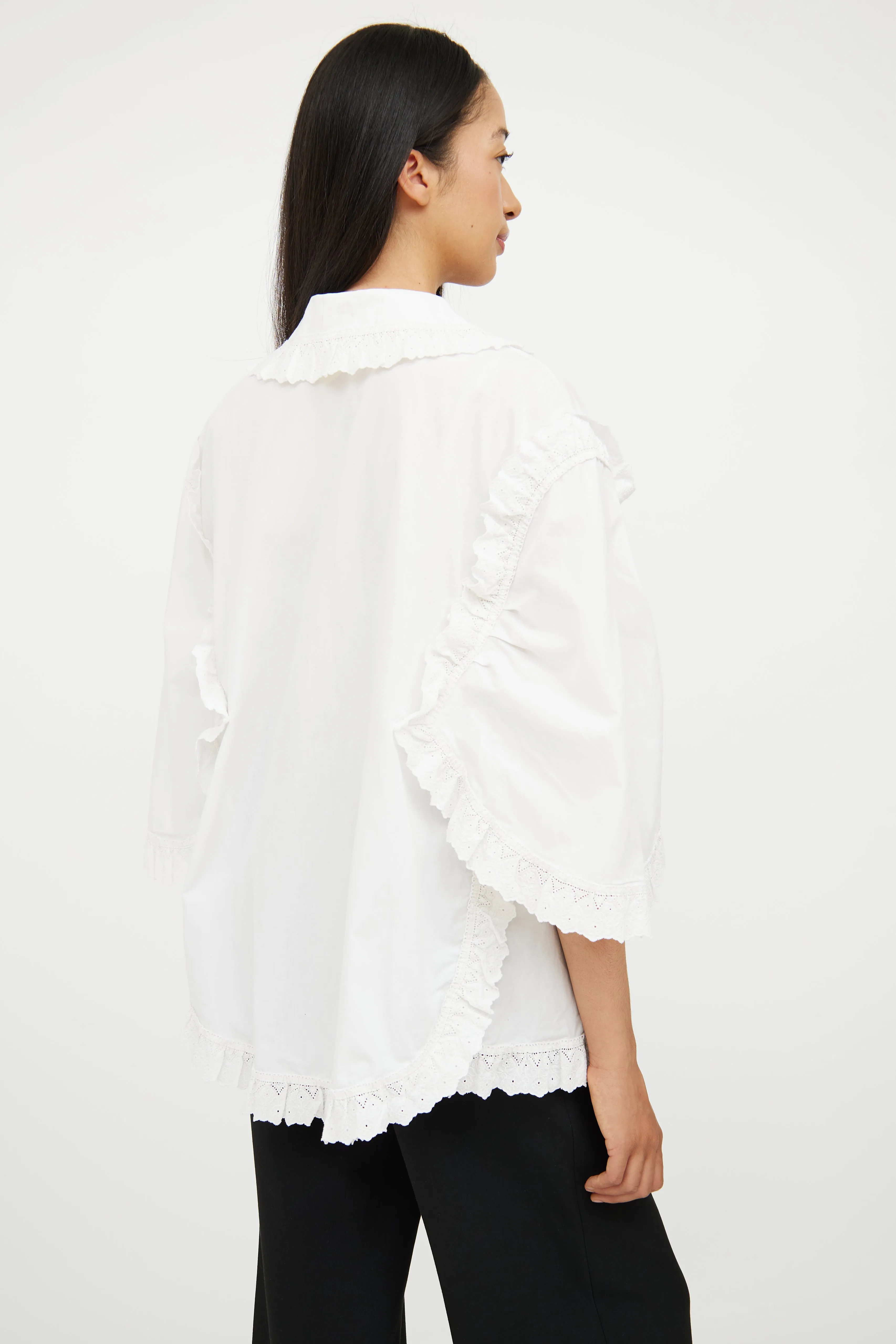 White Cotton Lace Trim Blouse