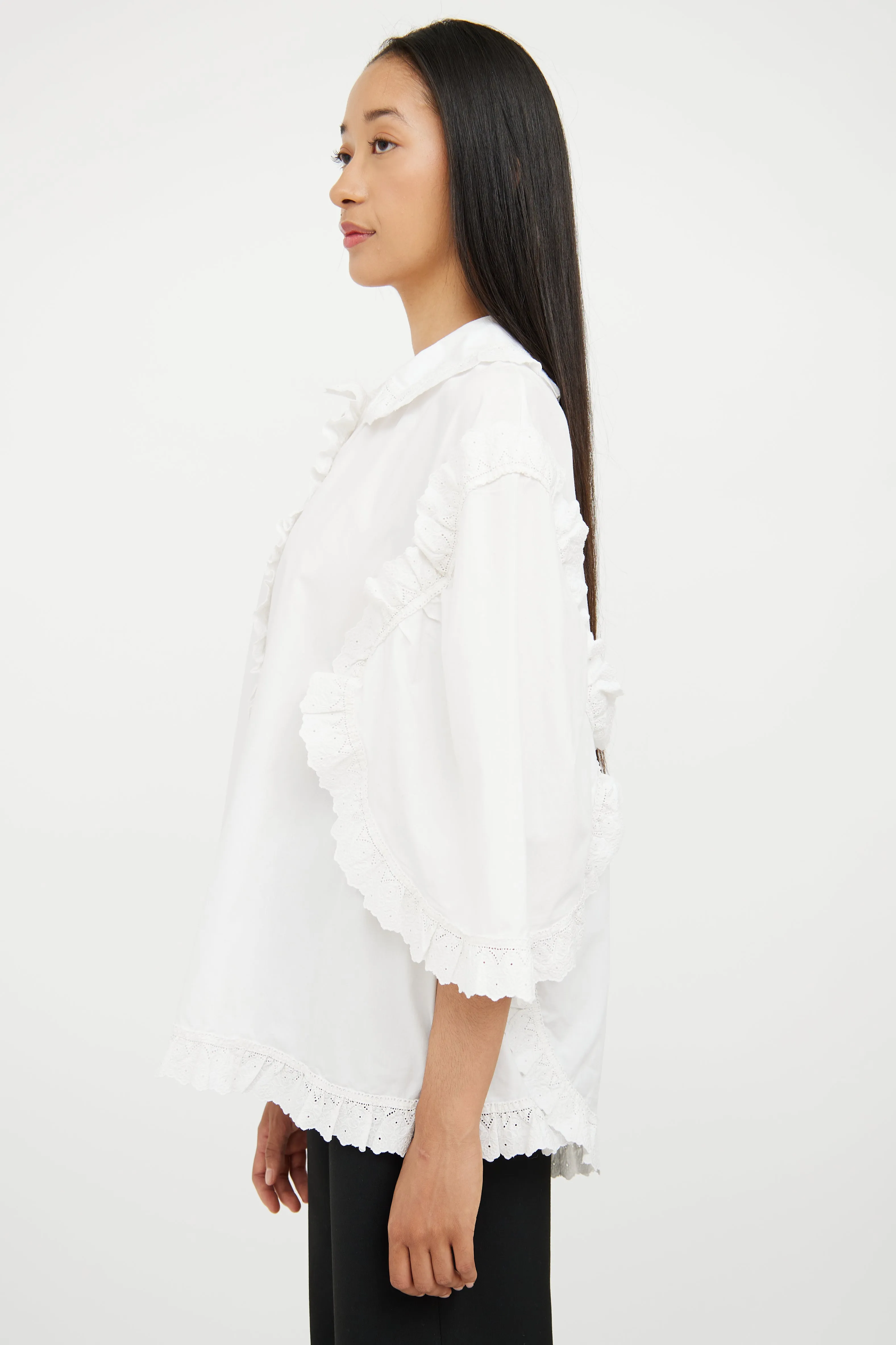 White Cotton Lace Trim Blouse