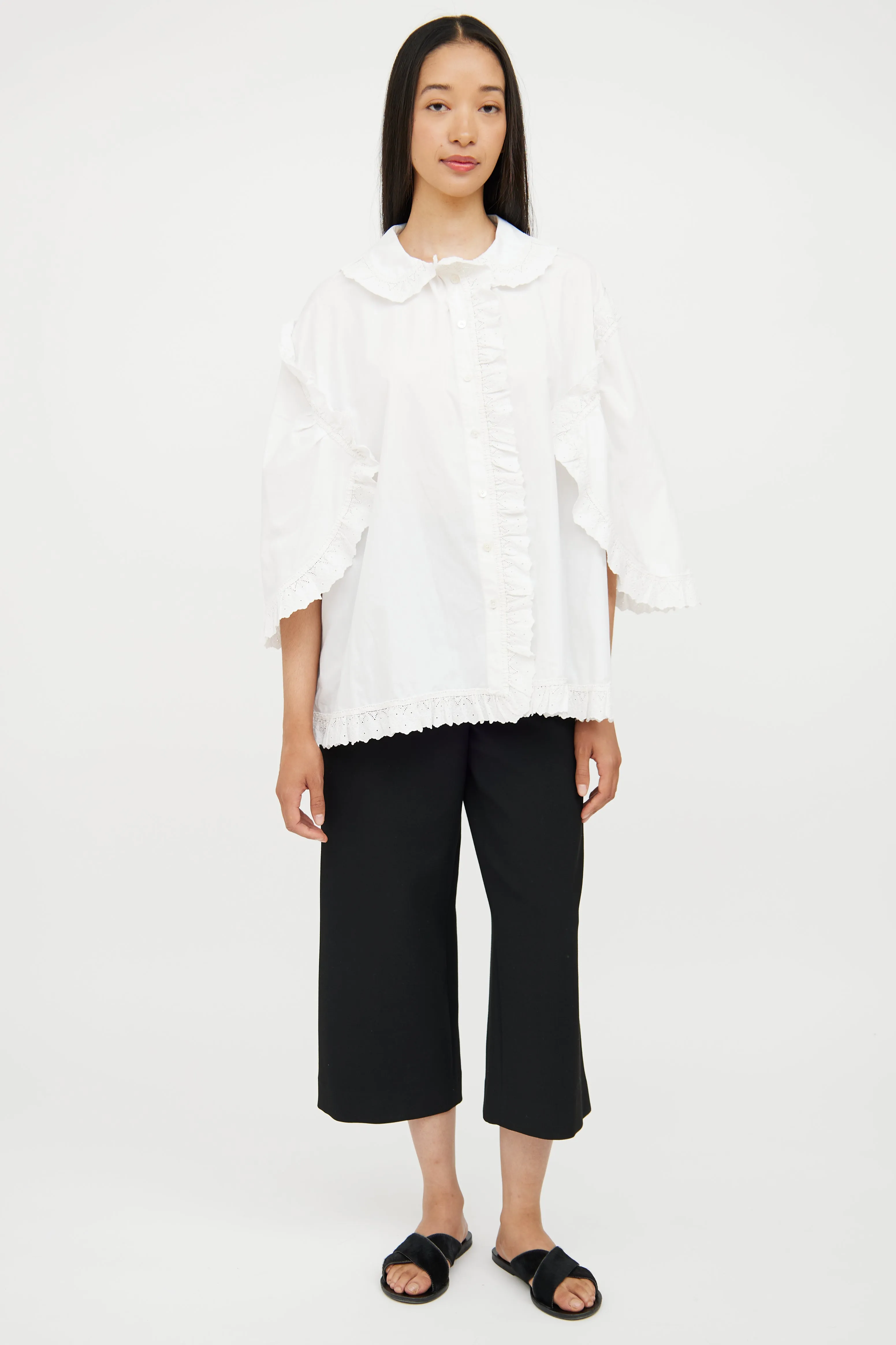 White Cotton Lace Trim Blouse