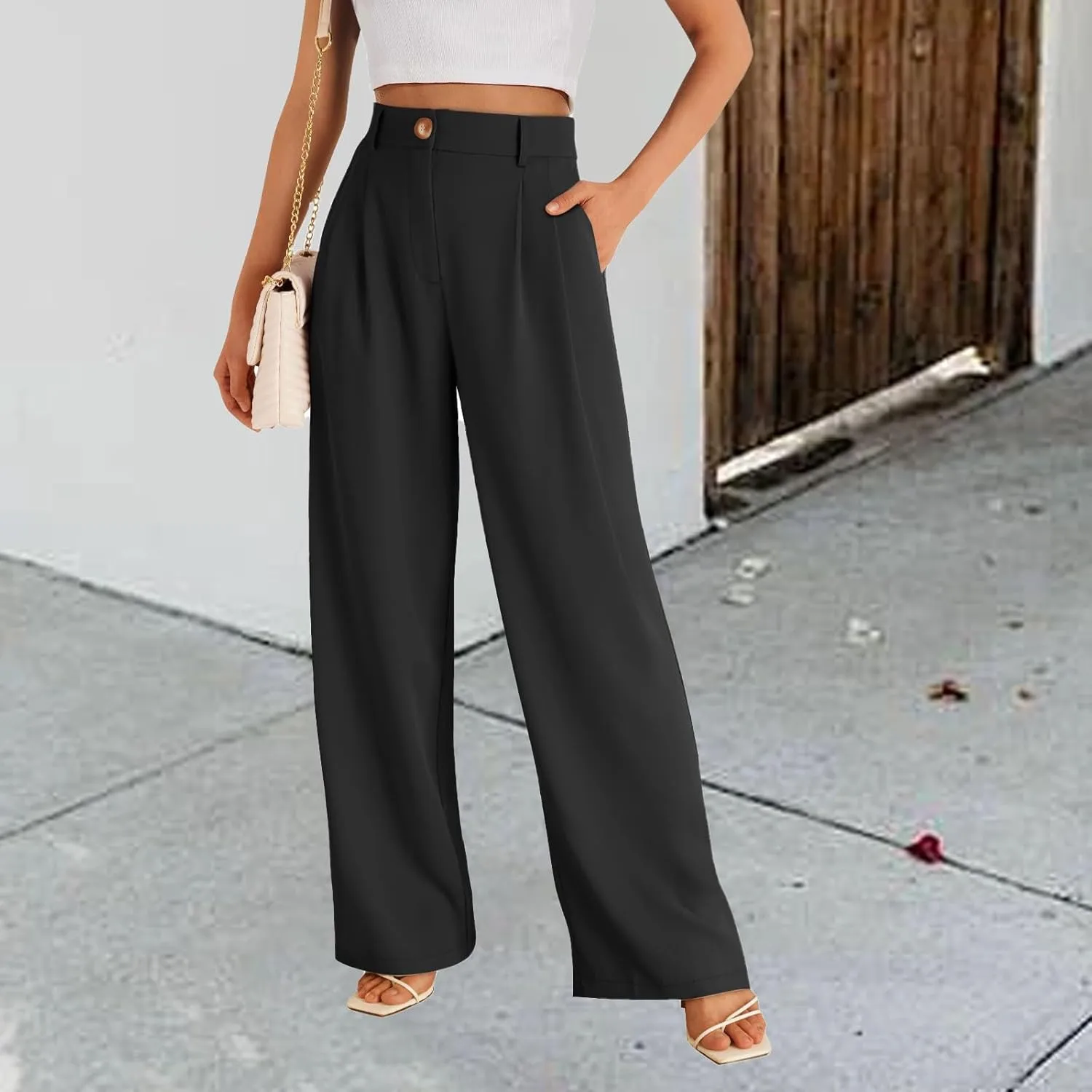 Wide Leg Dress Pants for Women Business Casual Work Trousers Long Straight Suit Pants High Waisted Slacks