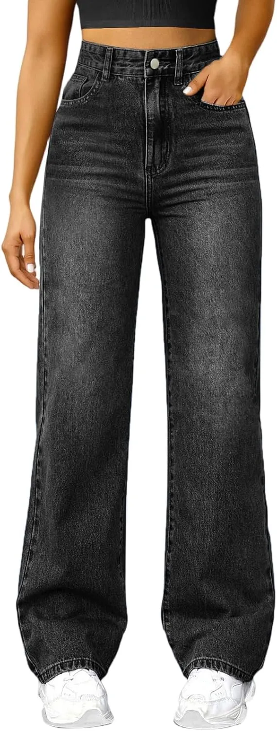Woman Wide Leg Jeans High Waisted Baggy Jeans Boyfriend Jean Elastic Waist Stretchy Jean Straight Leg Denim Pants