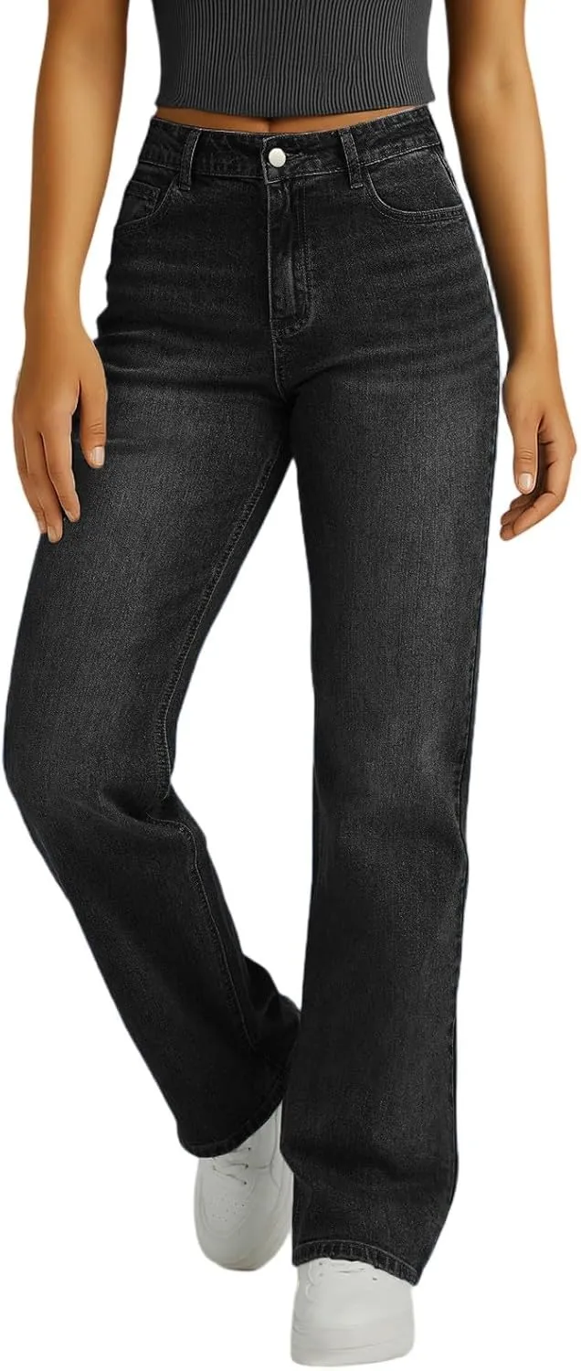 Woman Wide Leg Jeans High Waisted Baggy Jeans Boyfriend Jean Elastic Waist Stretchy Jean Straight Leg Denim Pants