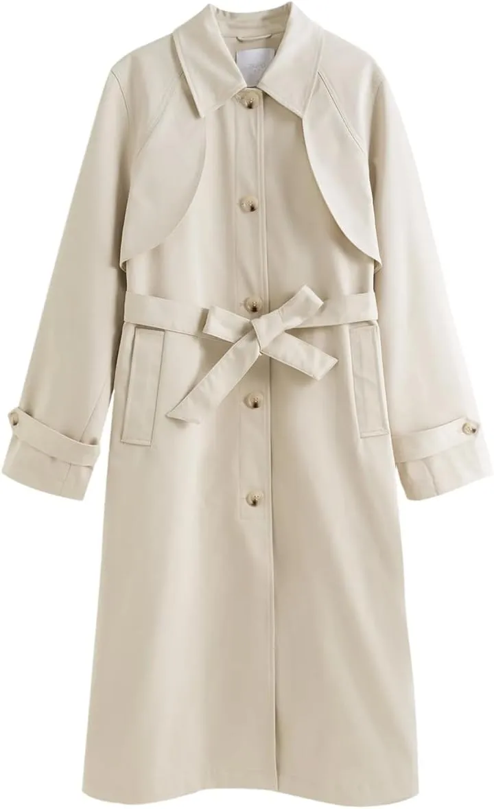 Women Fall Trench Coat Mid-Length Casual Jacket Fall Solid Single Breasted Classic Overcoat